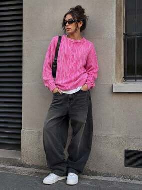 Stüssy Fur Print Sweater Pink Space Dye Oversized Streetwear Knit Small